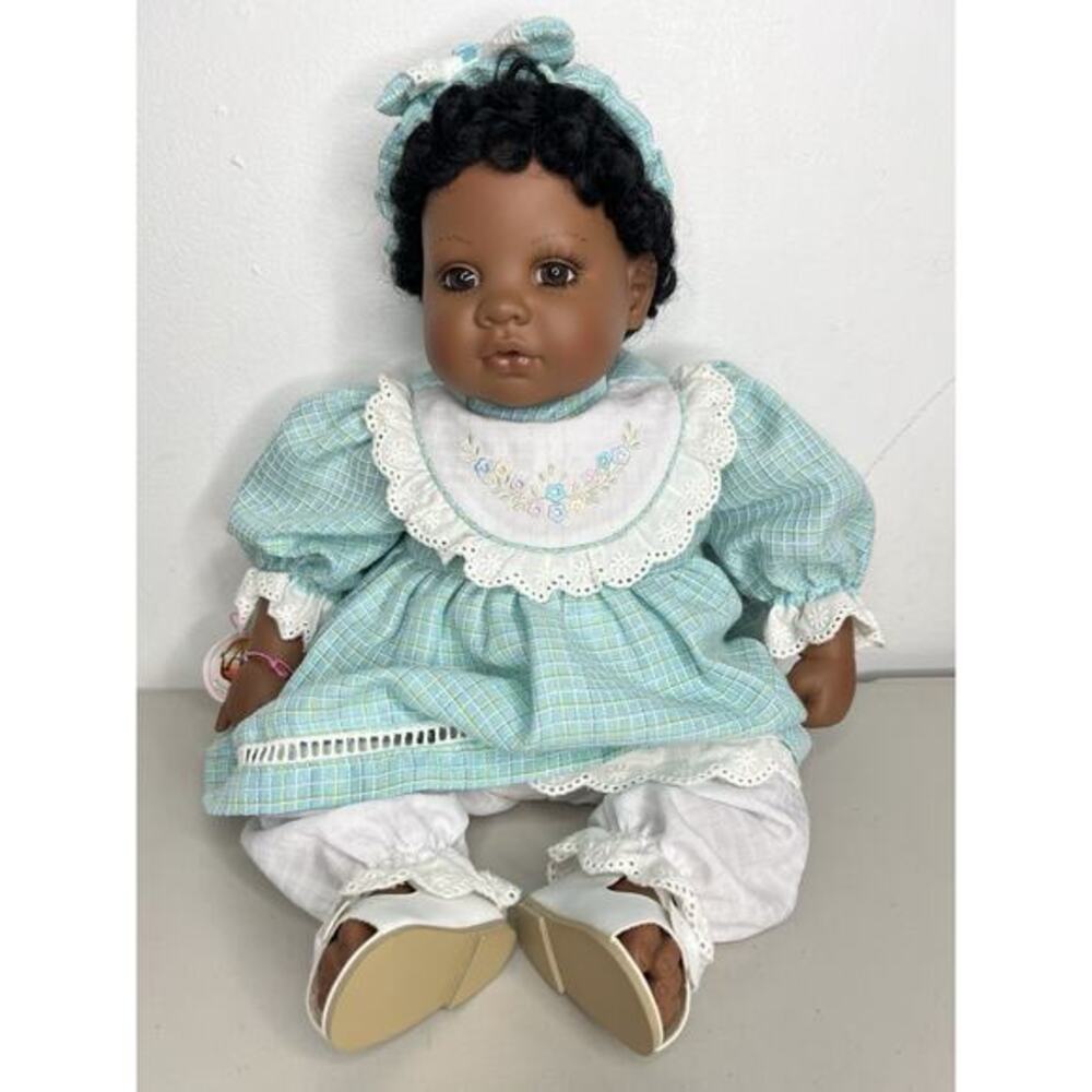 ADORA Name Your Own Baby Doll Dark Hair Brown Eyes Blue Dress KRV-047